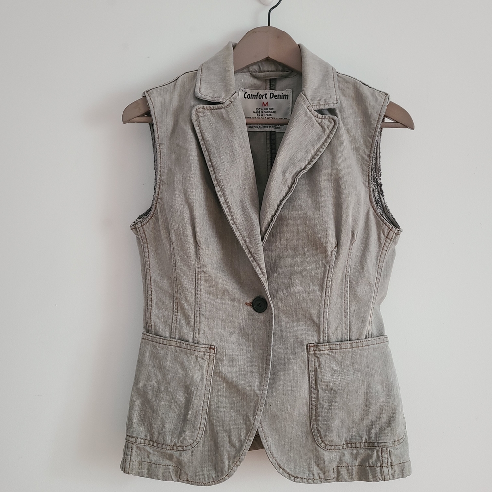 Comfort Denim Women's Sleeveless Gray Vest Size XS